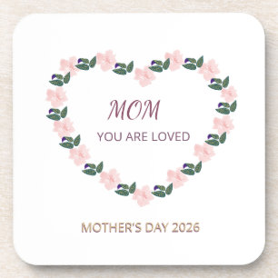 Posavasos Corazón de Peonía Floreciendo Mensaje para Mamá