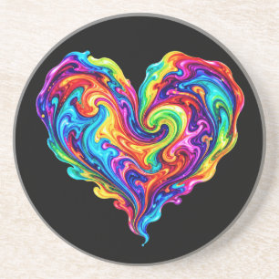 Posavasos Corazón de pintura vertida de arcoíris vibrante