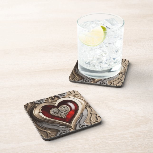 Posavasos Corazón de Steampunk - Amor Mecánico Intrincado (Lado Derecho)
