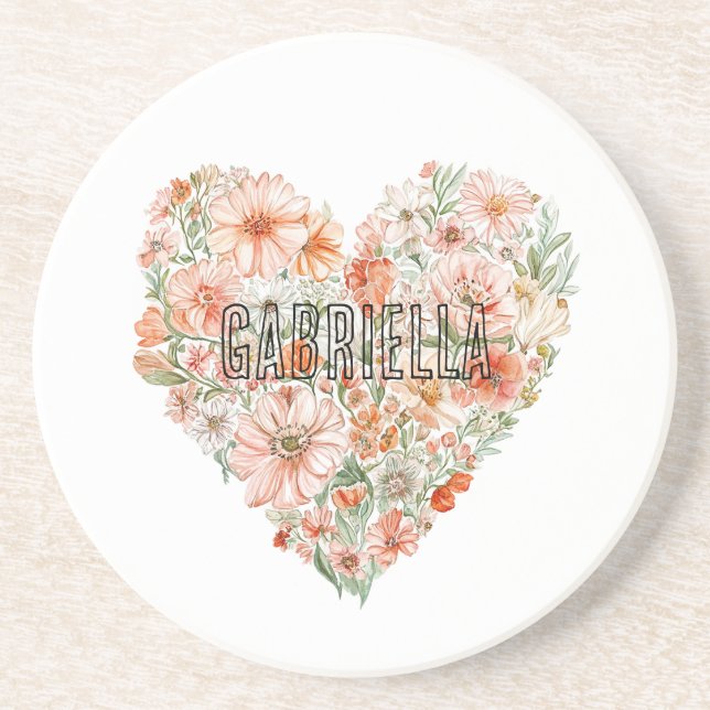 Posavasos Corazón Floral a la Menta con Melocotón Romántico (Frente)