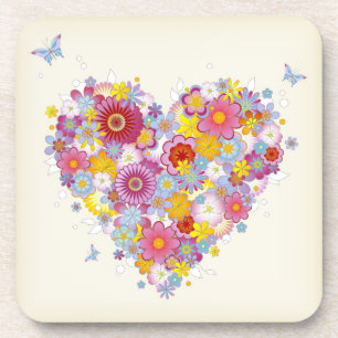 Posavasos Corazón floral con las mariposas