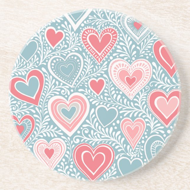 Posavasos Corazón floral folclórica suave azul Chica rosa Ru (Frente)