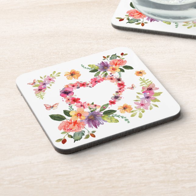 Posavasos Corazón floral y flores (Lado Izquierdo)