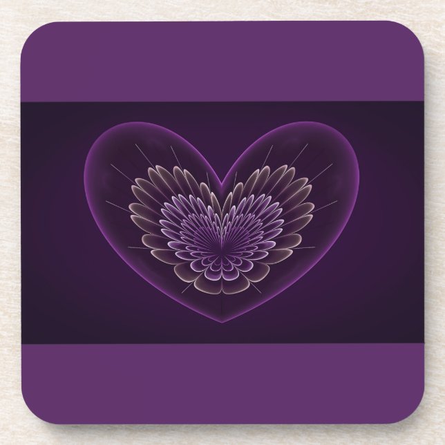 Posavasos Corazón fractal púrpura (Frente)