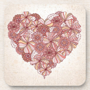 Posavasos Corazón hecho de flores dibujadas mano