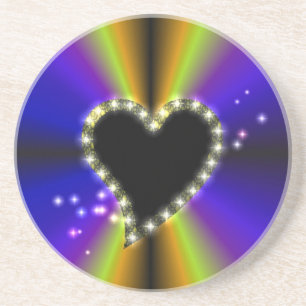 Posavasos Corazón negro con estrellas en arcoiris amarillo p