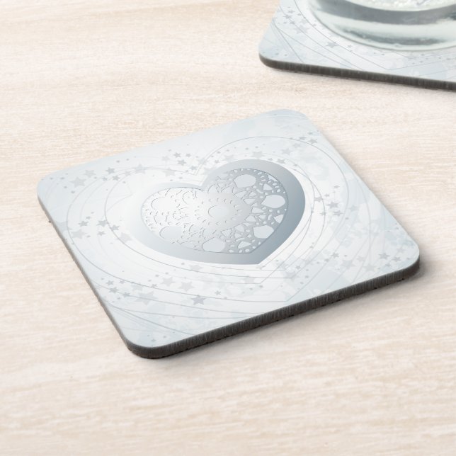 Posavasos Corazón plateado, montaña rusa de corcho (Lado Izquierdo)