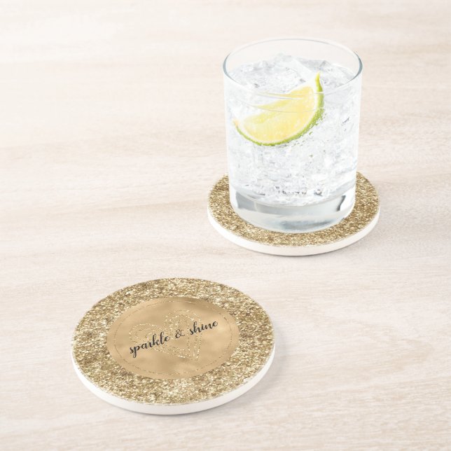 Posavasos Corazón Purpurina de Confetti de oro (Lado)