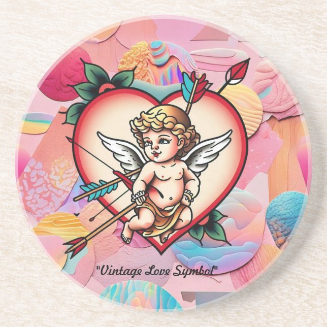 Posavasos Corazón retro con arco cupido (Frente)