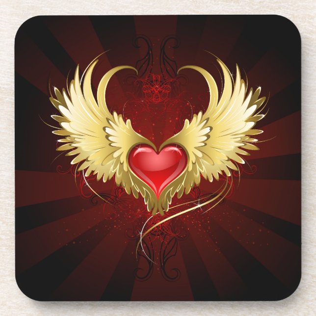 Posavasos Corazón Rojo con Alas Doradas (Frente)