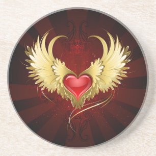 Posavasos Corazón Rojo con Alas Doradas