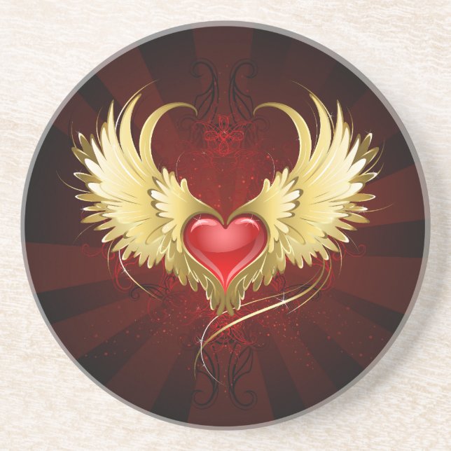 Posavasos Corazón Rojo con Alas Doradas (Frente)