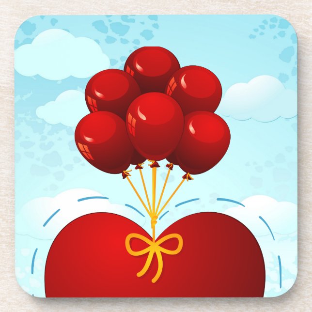 Posavasos Corazón rojo con globos, montaña rusa (Frente)