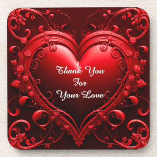 Posavasos Corazón Rojo Con Marco Floral Ornamentado