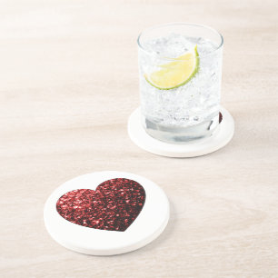 Posavasos Corazón rojo oscuro con brillo falso
