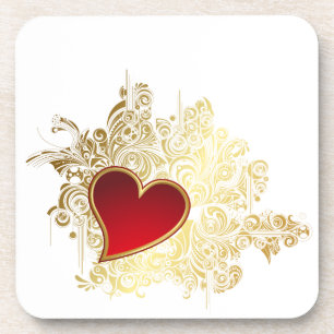 Posavasos Corazón Rojo sobre Filigree de Oro
