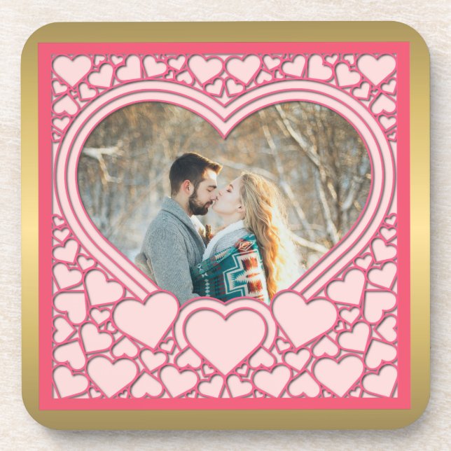 Posavasos Corazón Rosa Elegante Feliz Día de San Valentín co (Frente)