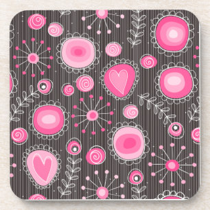 Posavasos Corazón rosa y azul singulares y flores florales