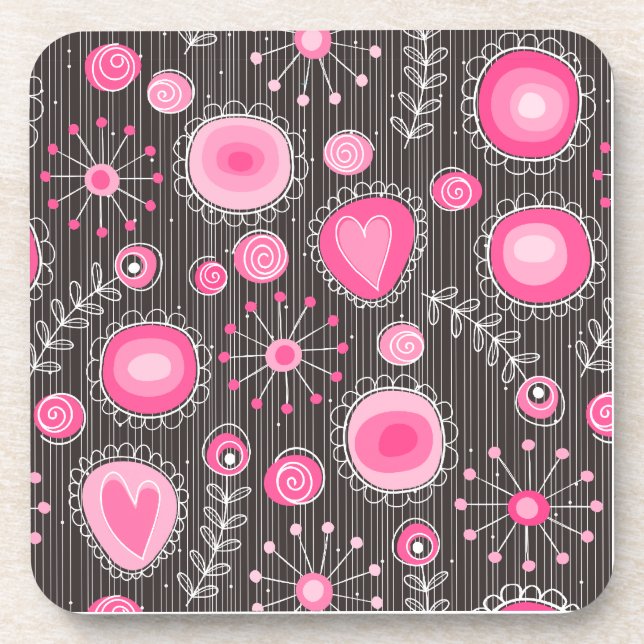 Posavasos Corazón rosa y azul singulares y flores florales (Frente)