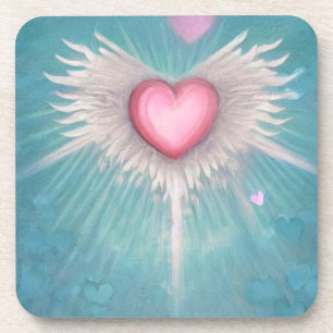 Posavasos Corazón rosado pastel con alas