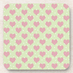 Posavasos Corazón rosado y patrón de puntos de polka blanco