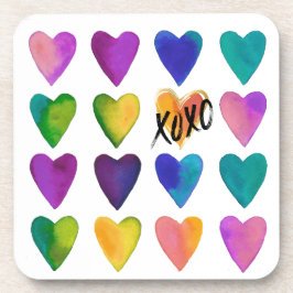 Posavasos Corazones acuarelas vibrantes y XOXO