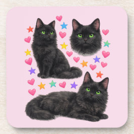 Posavasos corazones arcoíris gato negro kawaii lindo y2k