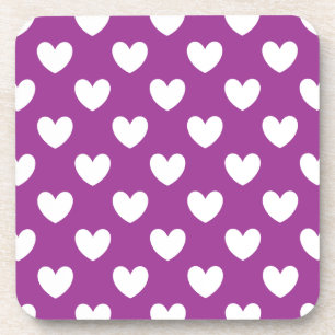 Posavasos Corazones blancos de lunares sobre morado