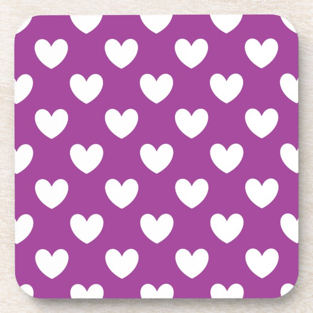 Posavasos Corazones blancos de lunares sobre morado (Frente)