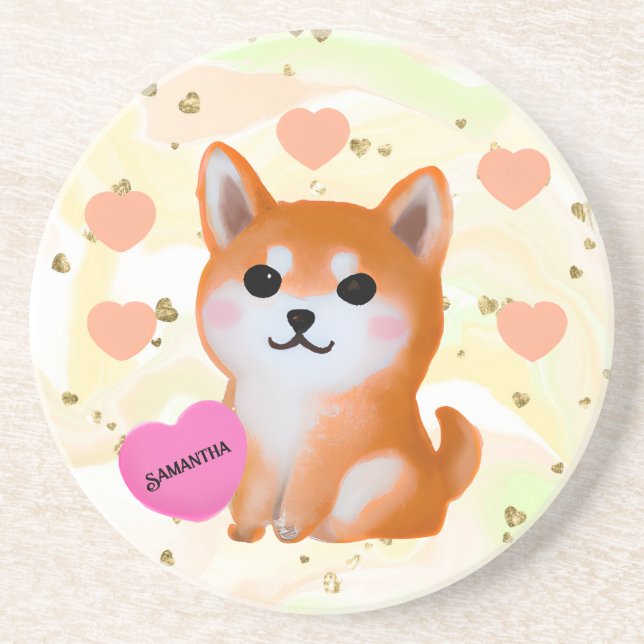 Posavasos Corazones chiba inu | Para Perro Lover (Frente)