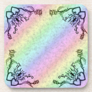 Posavasos Corazones con flores y mariposa en estilo tatuaje