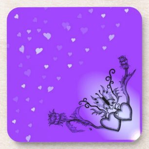 Posavasos Corazones con flores y mariposa en estilo tatuaje