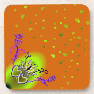 Posavasos Corazones con flores y mariposa en estilo tatuaje