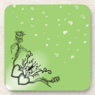 Posavasos Corazones con flores y mariposa en estilo tatuaje
