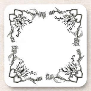 Posavasos Corazones con flores y mariposa en estilo tatuaje