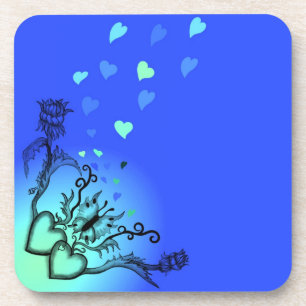 Posavasos Corazones con flores y mariposa en estilo tatuaje