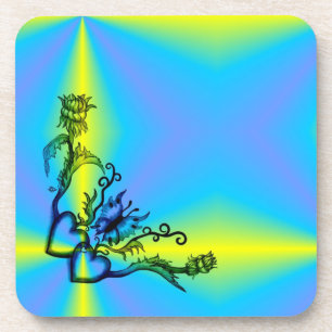 Posavasos Corazones con flores y mariposa en estilo tatuaje