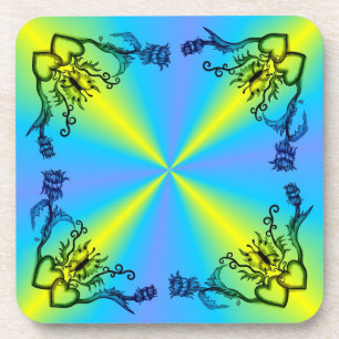 Posavasos Corazones con flores y mariposa en estilo tatuaje