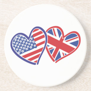 Posavasos Corazones de bandera de Estados Unidos y Reino Uni
