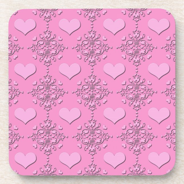 Posavasos Corazones de Damasco Rosa Dulce (Frente)