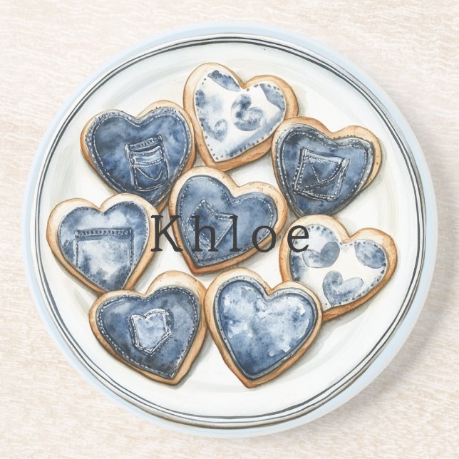 Posavasos Corazones de denim blanco azul (Frente)