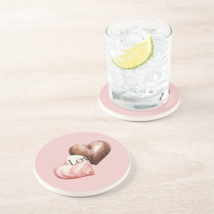 Posavasos Corazones de fresa de chocolate romántico