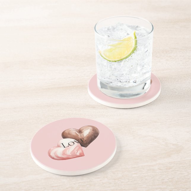 Posavasos Corazones de fresa de chocolate romántico (Lado)