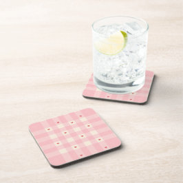 Posavasos Corazones de gingham rosa de San Valentín