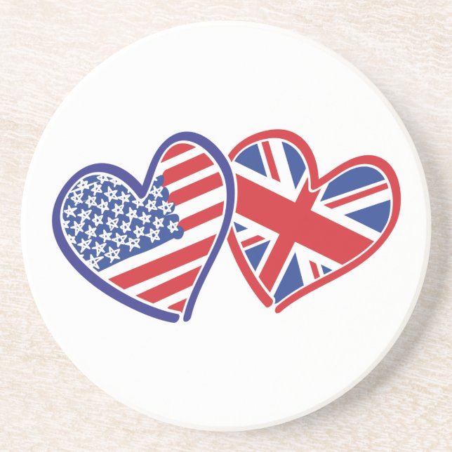 Posavasos Corazones de la bandera de Estados Unidos y el Rei (Frente)