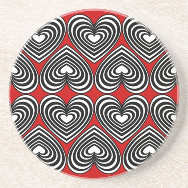 Posavasos Corazones de lino blanco y negro (Frente)