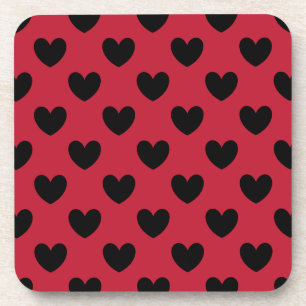 Posavasos Corazones de lunares negros sobre rojo