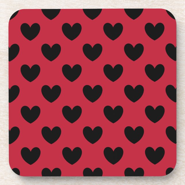 Posavasos Corazones de lunares negros sobre rojo (Frente)