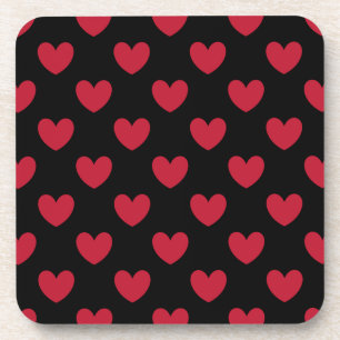 Posavasos Corazones de lunares rojos sobre negro