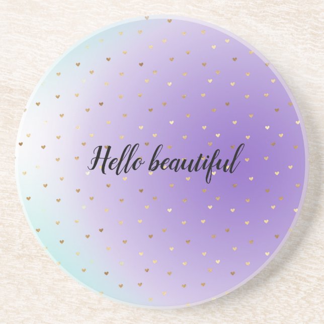 Posavasos Corazones de oro de Aqua Ombre Púrpura (Frente)